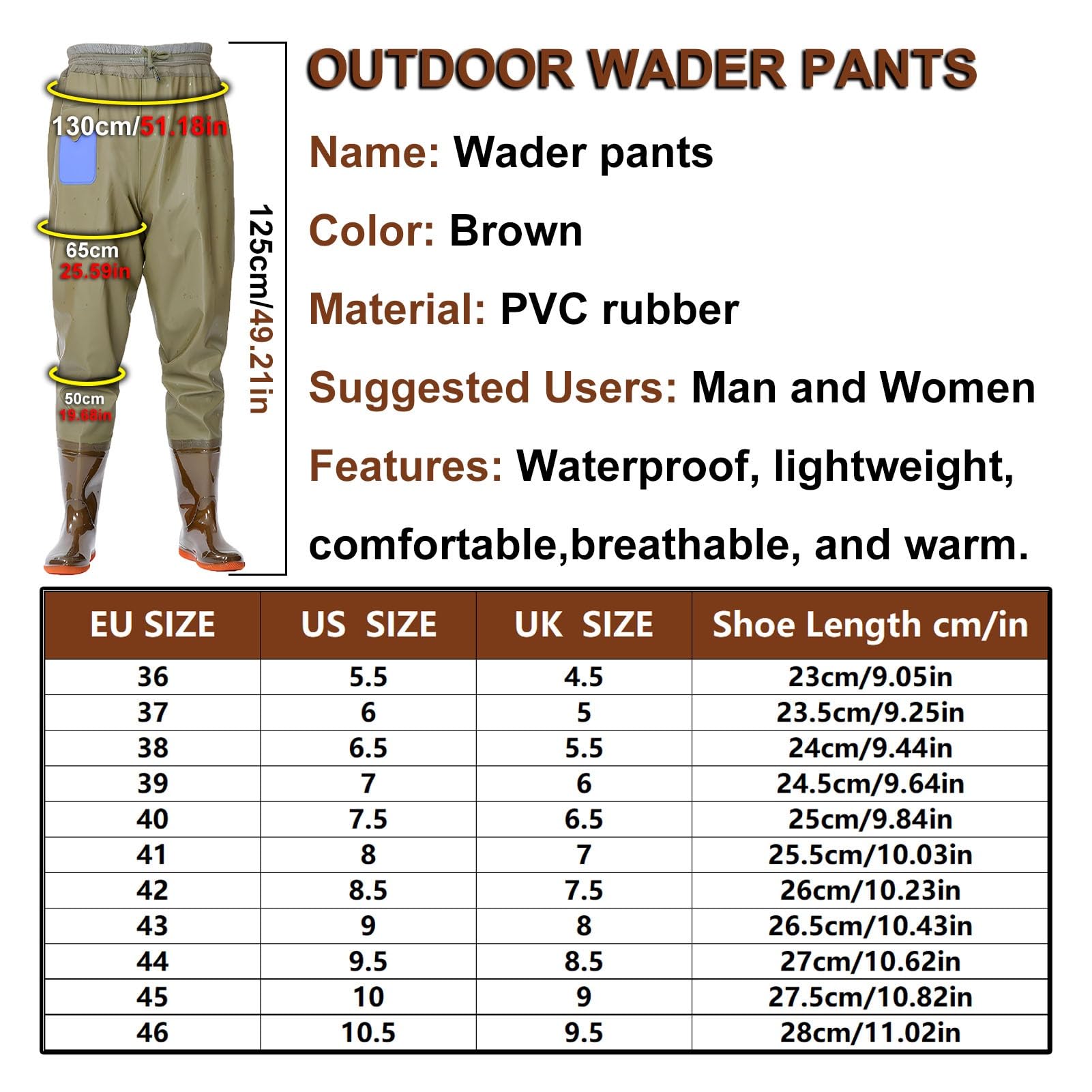 Waders hip Pantaloni da Pescatore da Esterno, Flessibili, In PVC, con Comoda Tasca Portaoggetti, Per La Caccia E La Pesca Nelle Paludi