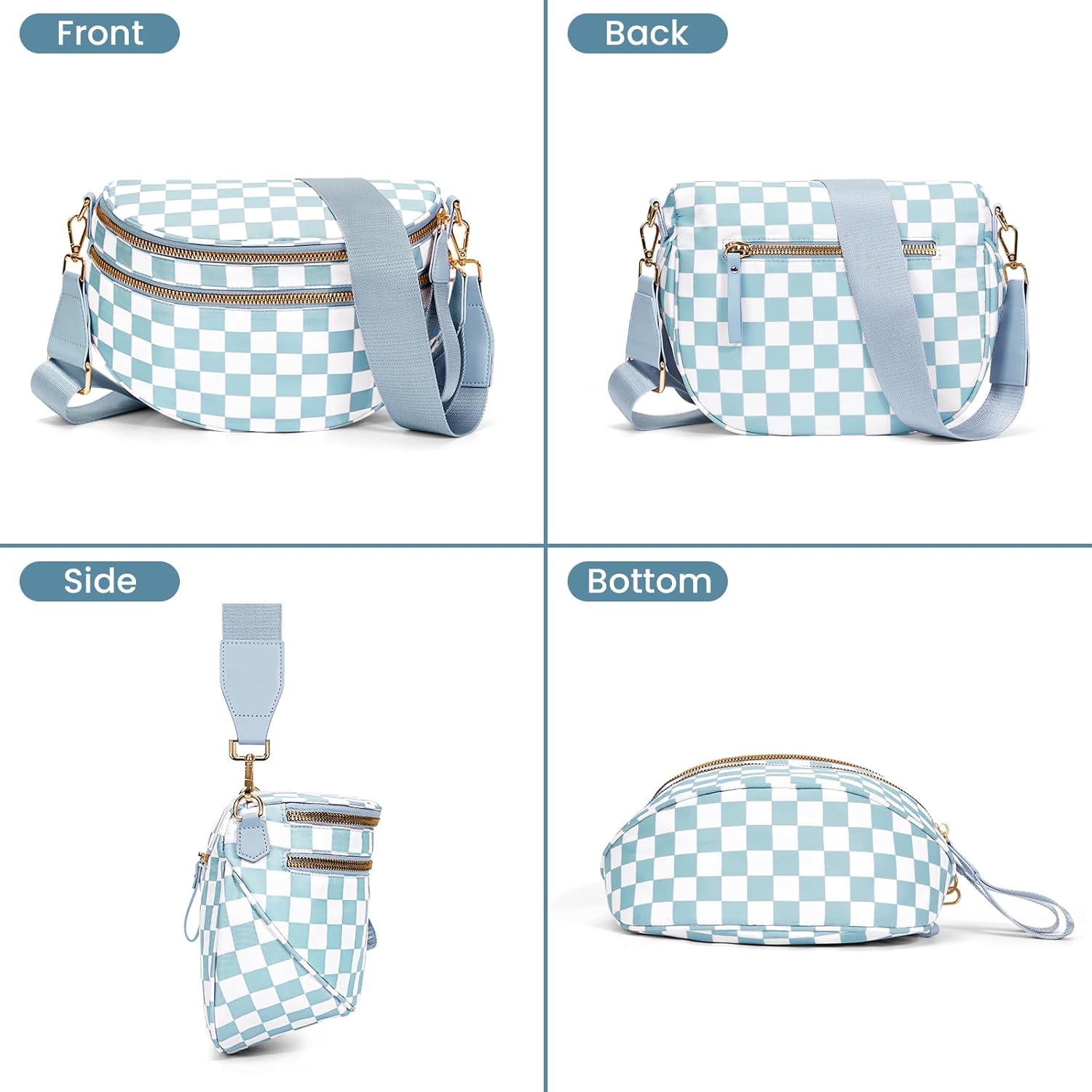 hibear Checkered Crossbody Bag Spacious Bum Bags for Women Nylon Crossbody Fanny Packs Checkered Purse Belt Wallet - Image 4