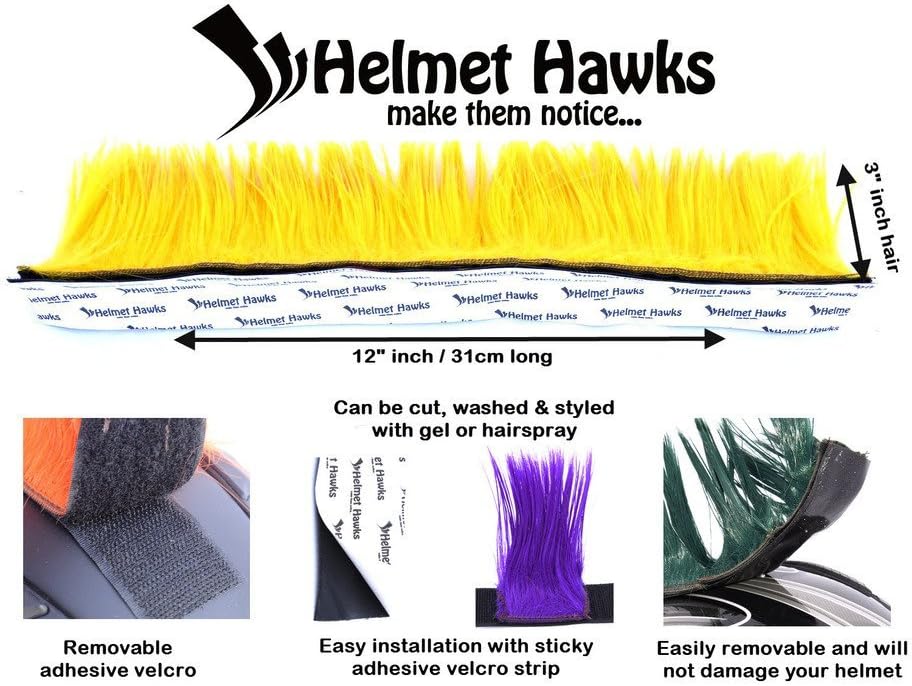 Helmet Hawks ® Motorcycle Helmet Mohawk w/ Sticky Hook and Loop Fastener Adhesive - Fluorescent Orange