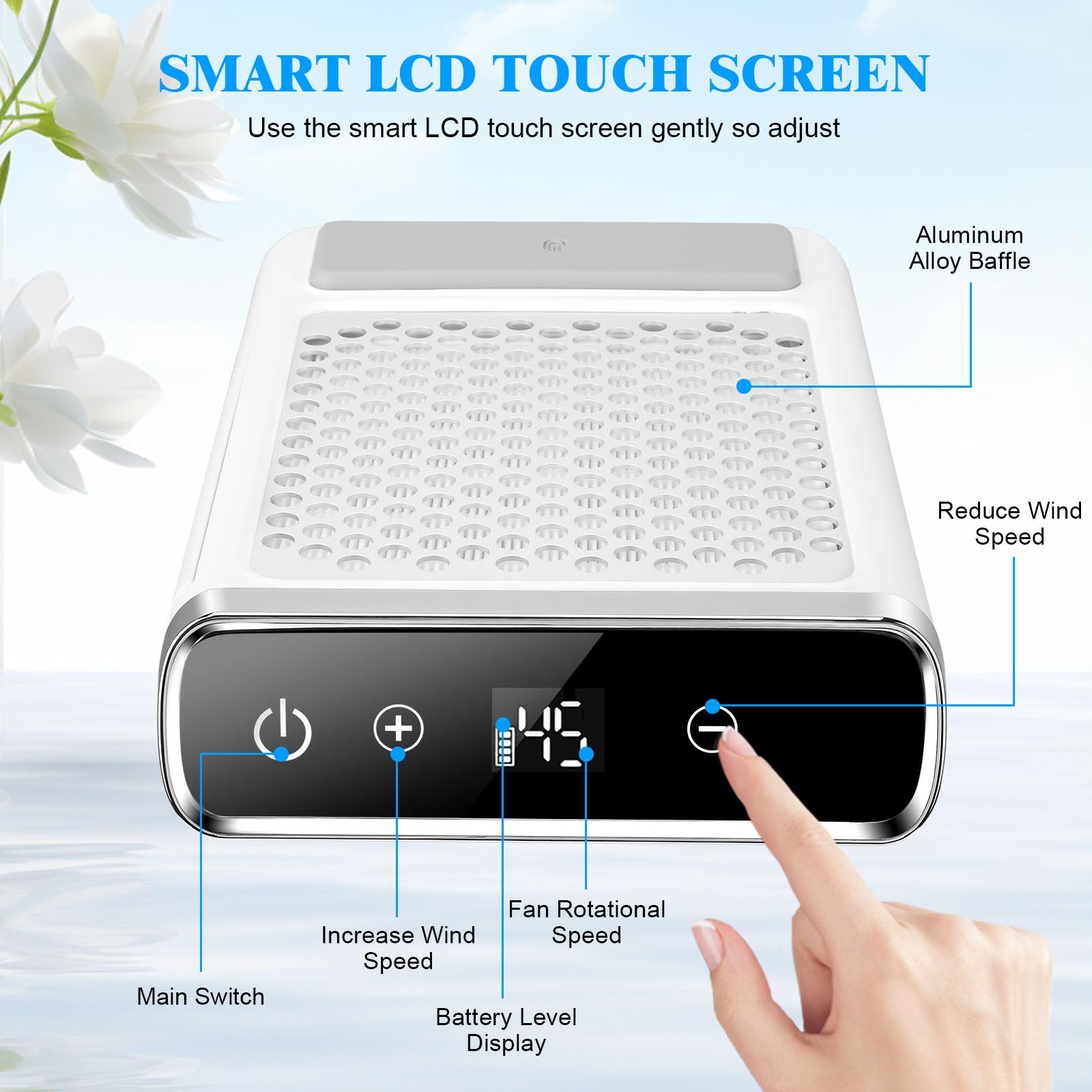 Aspirador de uñas Profesional 80W, Recargable Extractor De Polvo Para Uñas, 4500RPM Máquina Recolectora De Polvo De Uñas, Aspirador de Mesa Potente de Velocidad Ajustable para Manicura,Pulido