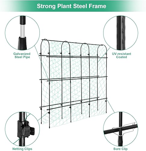 Miniatura 3 de Enrejado de pepino de jardín de 71 x 71 pulgadas para plantas trepadoras al aire libre, enrejado de metal grande en forma de U negro, soporte para