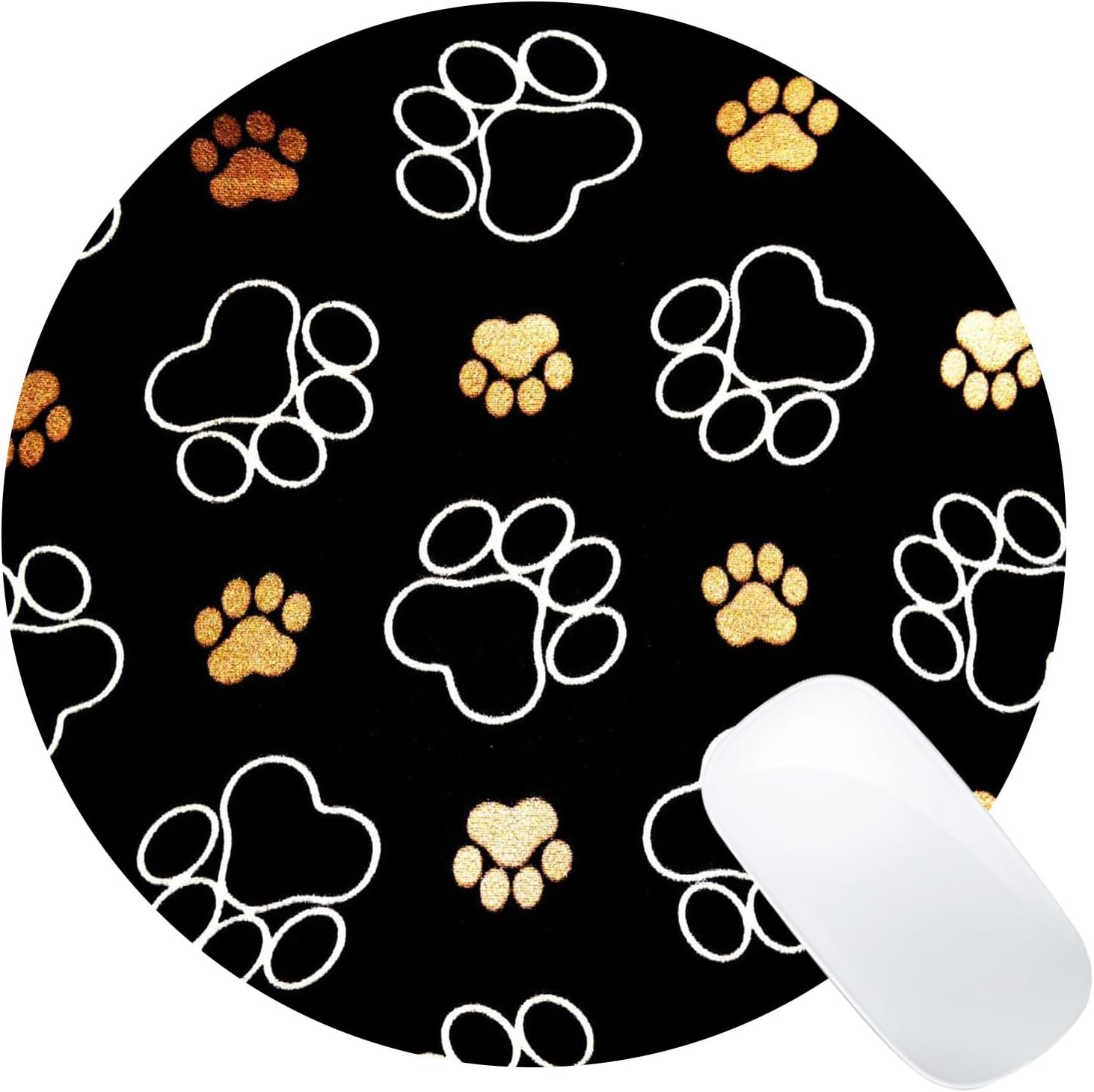 Cute Dog Paw Prints Round Mouse Pad Gold White Circular Mouse Pads