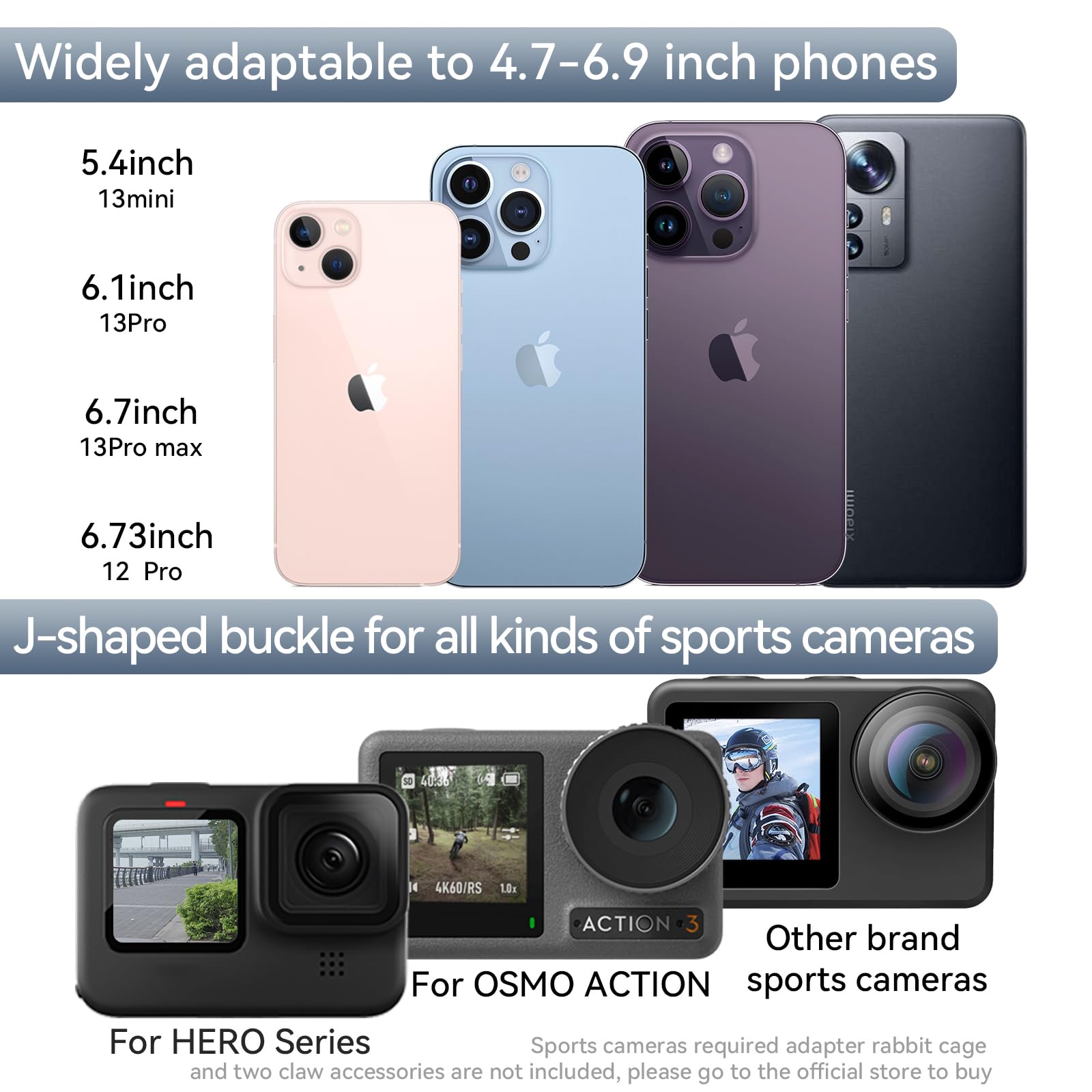 Adaptom° Harnais de Poitrine Support pour Caméras d'action et téléphones Portables, Compatible avec GoPro 13/12/11/10/9/8/7, insta360, DJI Action 5 Pro 4/3/2 Osmo et Toutes Les caméras d'action