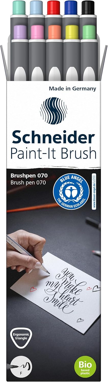 Schneider Brushpen Paint-It 070 (Premium Brush Pens with Flexible Tip and Bright Colours for Calligraphy, Hand Lettering and More) Pack of 10 Assorted Set 2