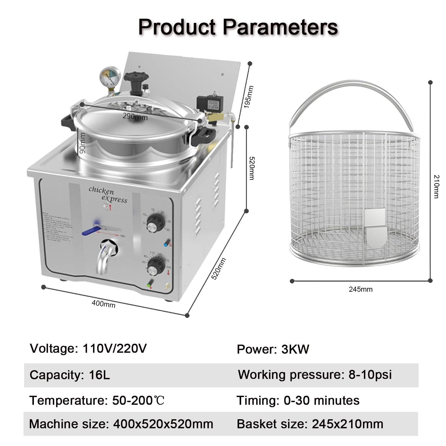 Amazon.co.jp: 業務用フライヤー、16Lステンレス製卓上電気圧力エア