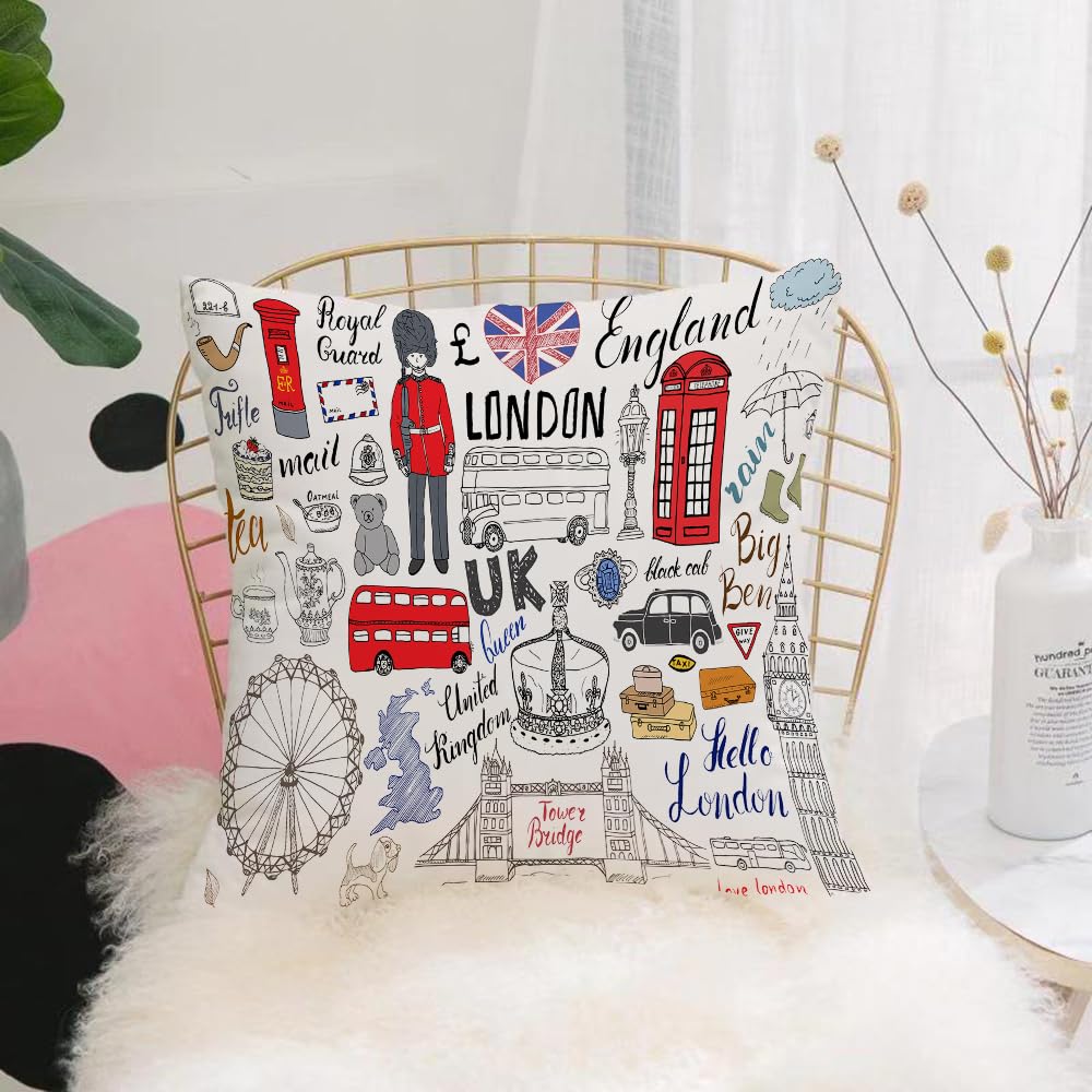 HYMSXW Cushion Cover,Throw Pillow Case Home Decorative for Living Room Bedroom Sofa Chair 20X20 Inch,Doodle, I Love London, double-level telephone booth,Pillowcase 50X50cm