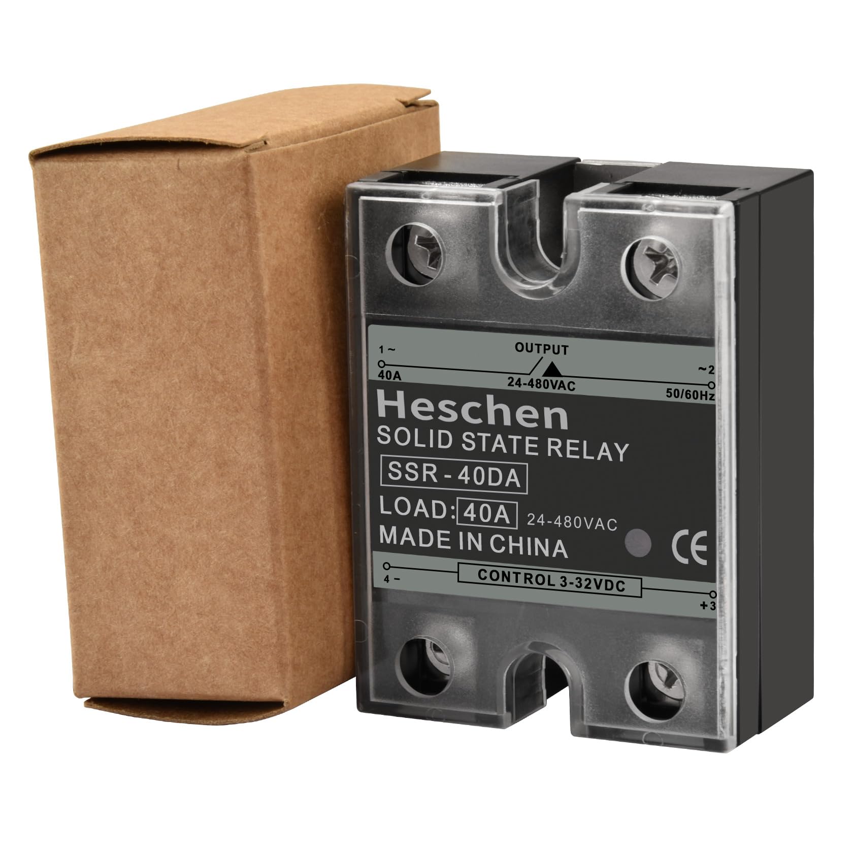 Heschen Relé de estado sólido CC/CA monofásico, SSR-40DA, entrada 4-32VCC, salida 24-480VCA, 40A 50-60Hz (CC/CA 10Pcs)