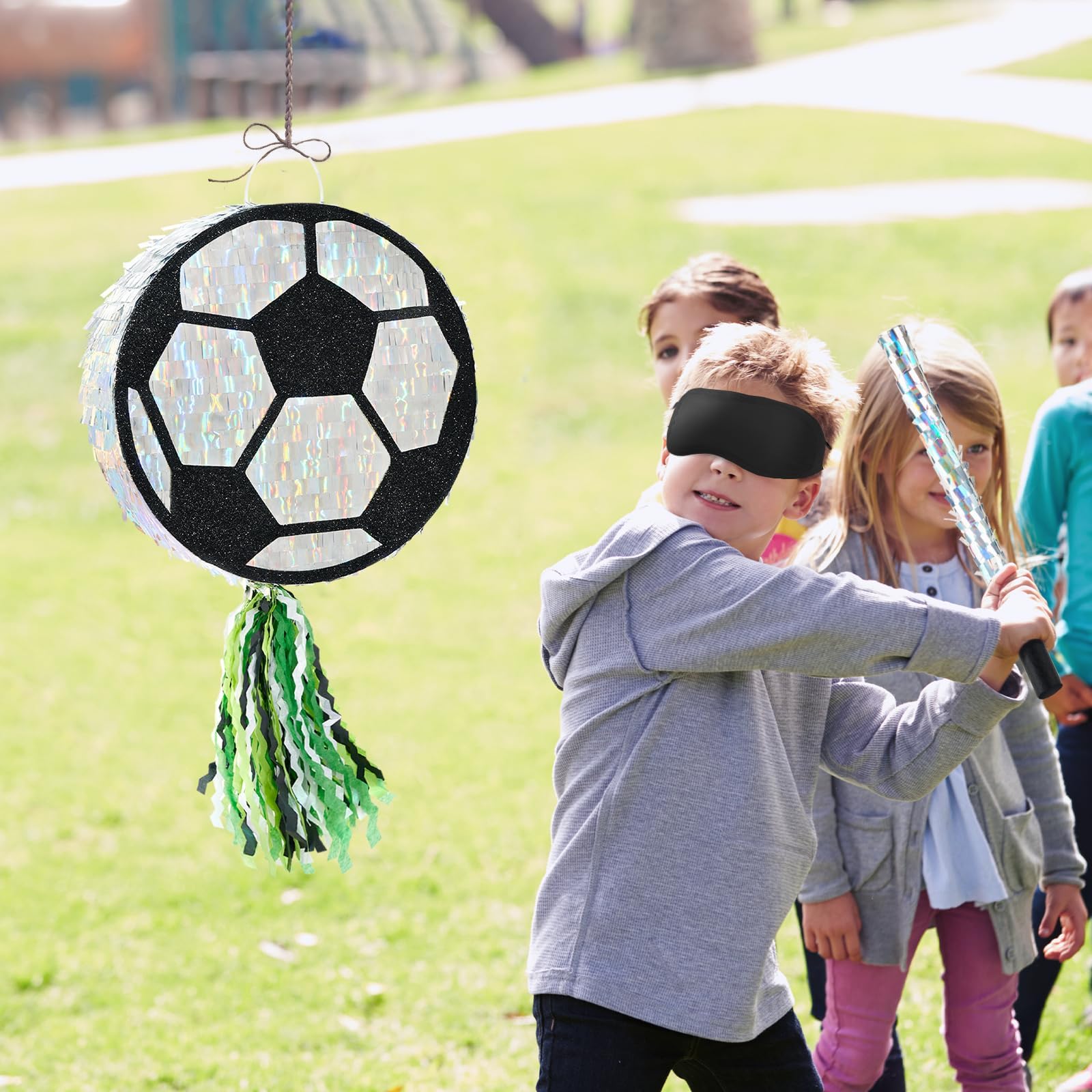WERNNSAI Ballon de football Pinata Piñata avec bandeau et bâton pour sport, fête d'anniversaire, jeu de football, enterrement de vie de jeune fille, décoration