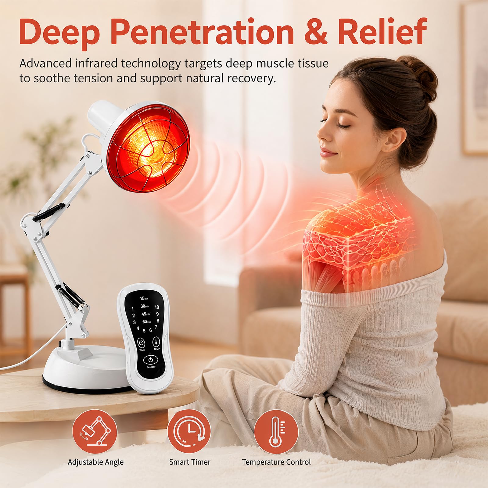 Rotlichtlampe Infrarotlampe Wärmelampe 150 Watt – Infrarotlicht Rotlicht Lampe zur Schmerzlinderung & Therapie, Infrarot Wärmelampe mit Timer für Gesicht, Verstellbare Red Light Therapy Infrared Lamp