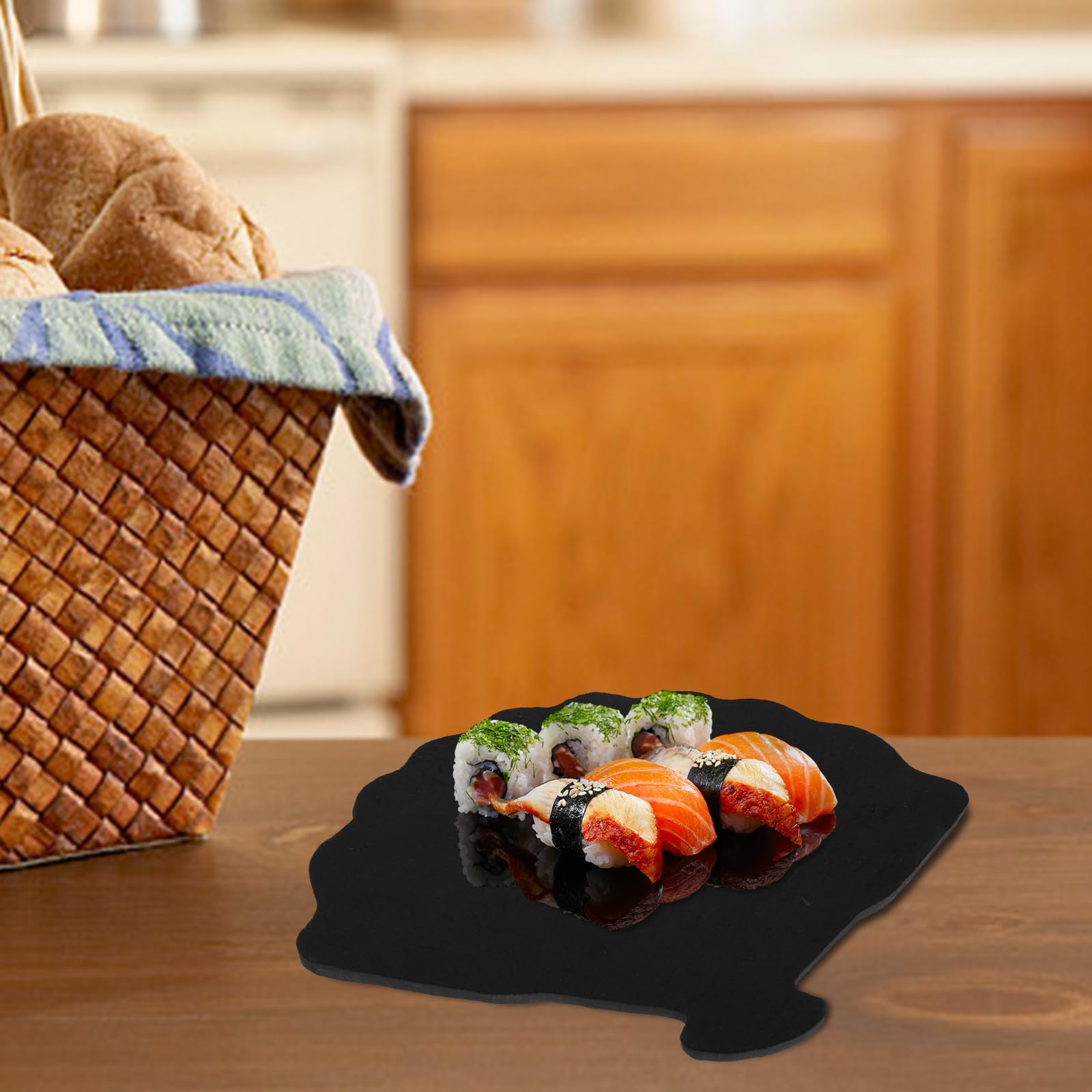 Plato Abanico para Sushi y Bistec de Pizarra Negra, Fácil de Limpiar | Restaurante Occidental y Postres, Diseño Seguro y Saludable, Uso Doméstico, Acabado Negro