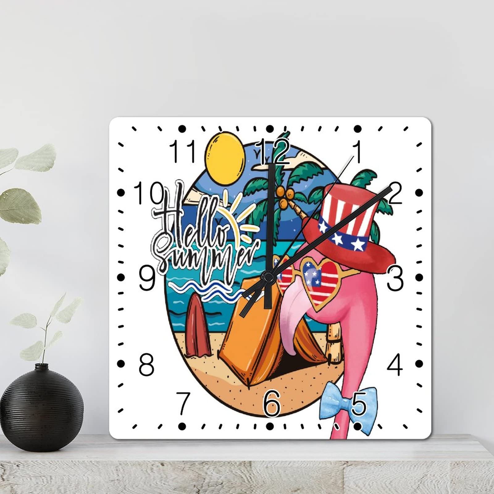 Horloge murale flamant rose tropical style maison de plage