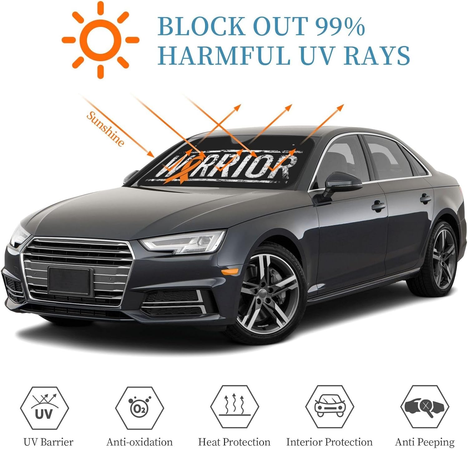 Kidney Cancer Warrior Aweareness Ribbon Foldable Car Windshield Sunshade Blocks Heat and Sun Glare Uv Rays