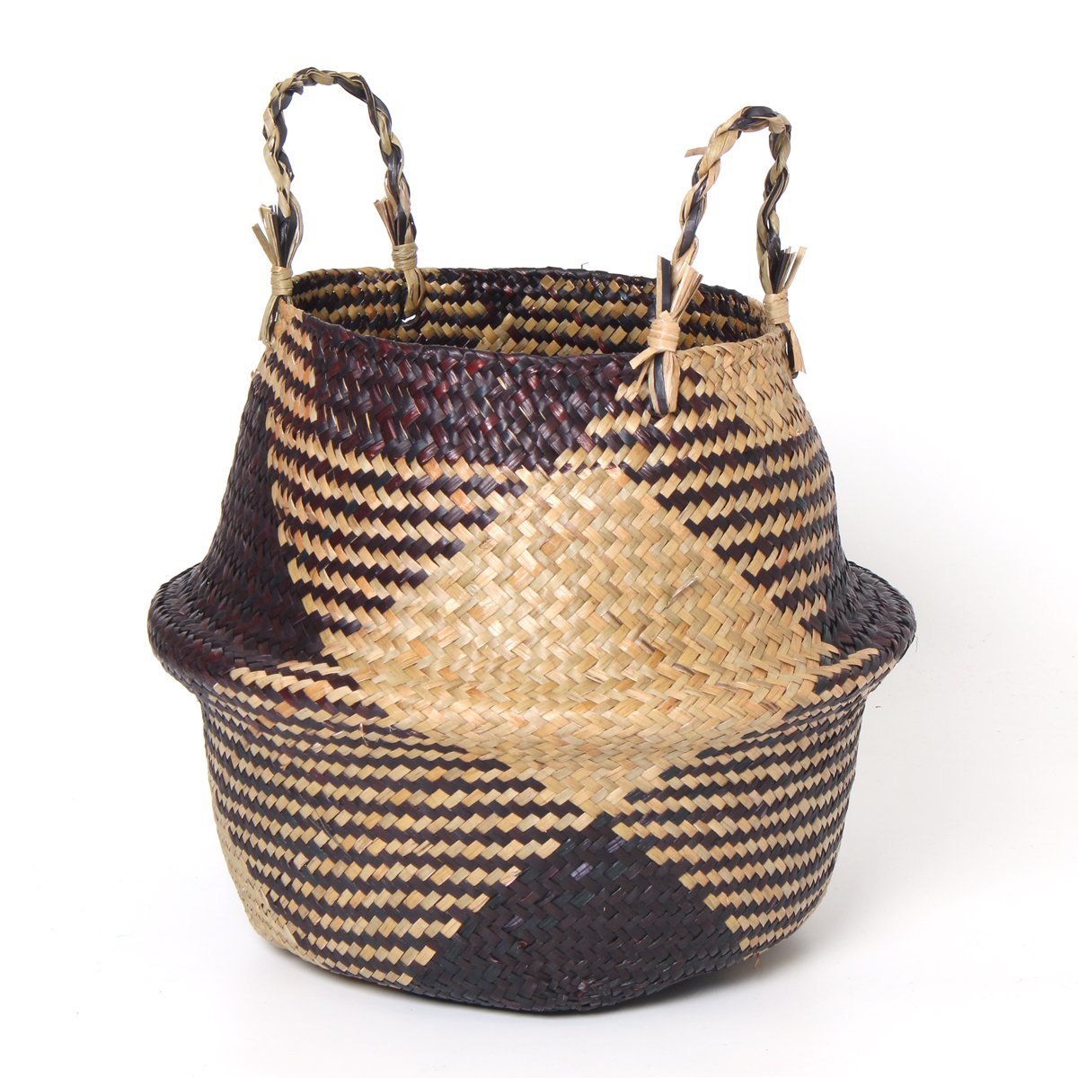 Baogu Natural Black Seagrass Belly Basket Laundry Washing Toys Basket Natural Storage Straw Planter 38X26cm