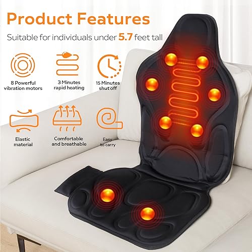 Miniatura 2 de Cojín de asiento de masaje de vibración con calor, 6 motores vibradores, masajeador de espalda para silla, almohadilla de silla de masaje para uso