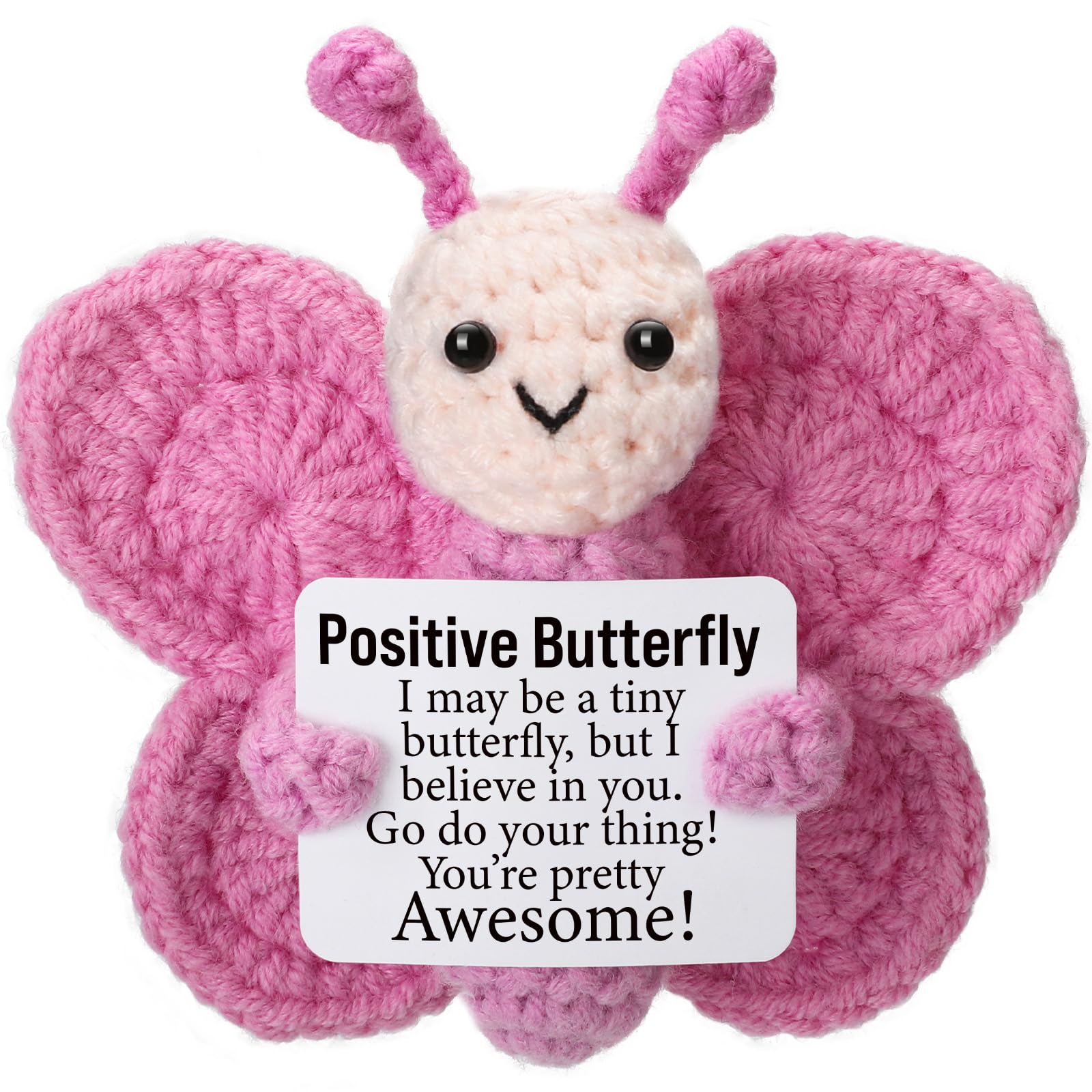 Positive Crochet Butterfly Gift for Women, Mini Handmade Emotional Support Plush for Friends, Coworkers, Boss, Teachers on Birthday Christmas Valentines, Mother's Day, Easter