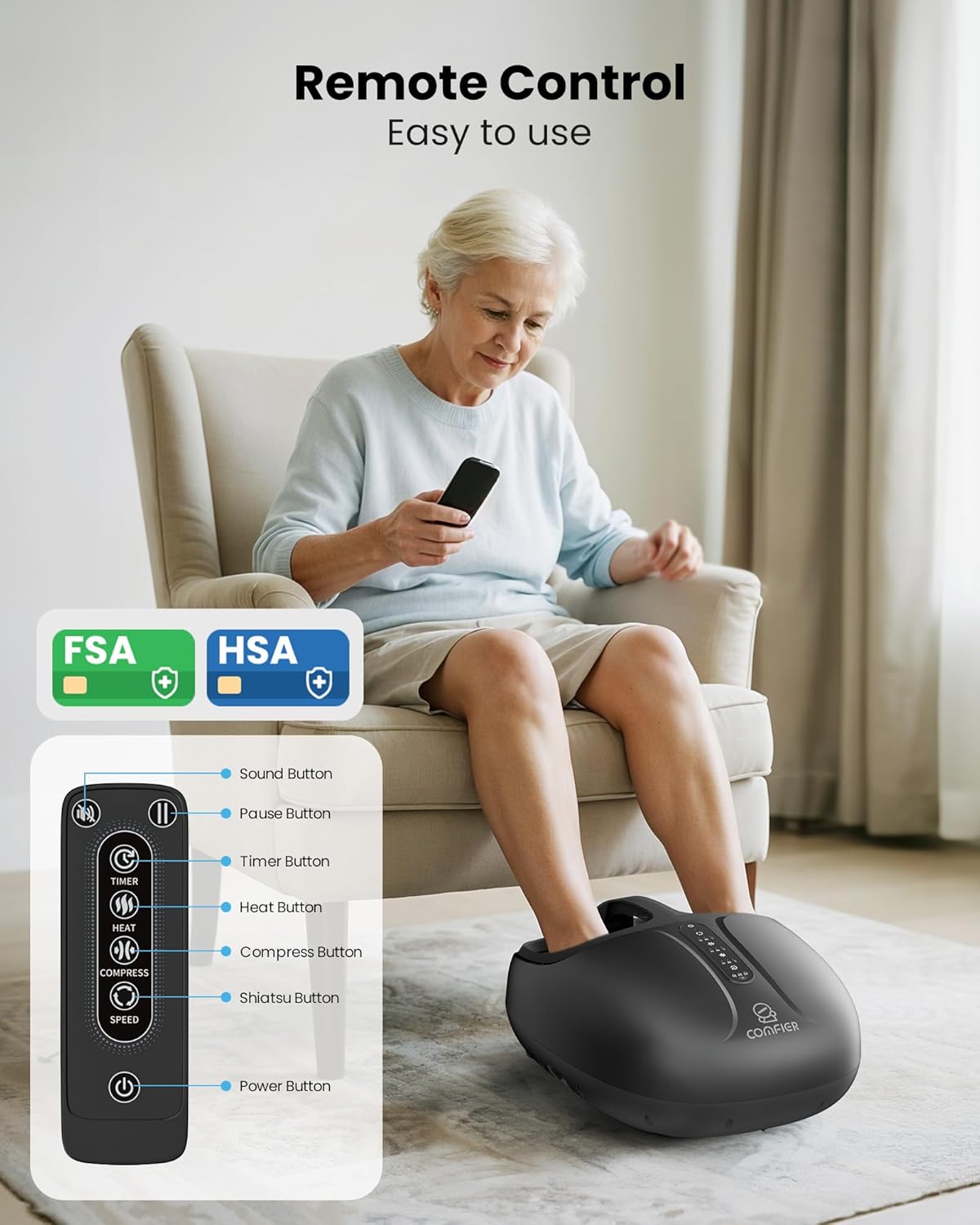 COMFIER Shiatsu Foot Massager with Heat,Compression, Kneading & Rolling, Electric Feet Massager for Plantar Fasciitis Neuropathy Warmer,Size Up to 15" - Image 8