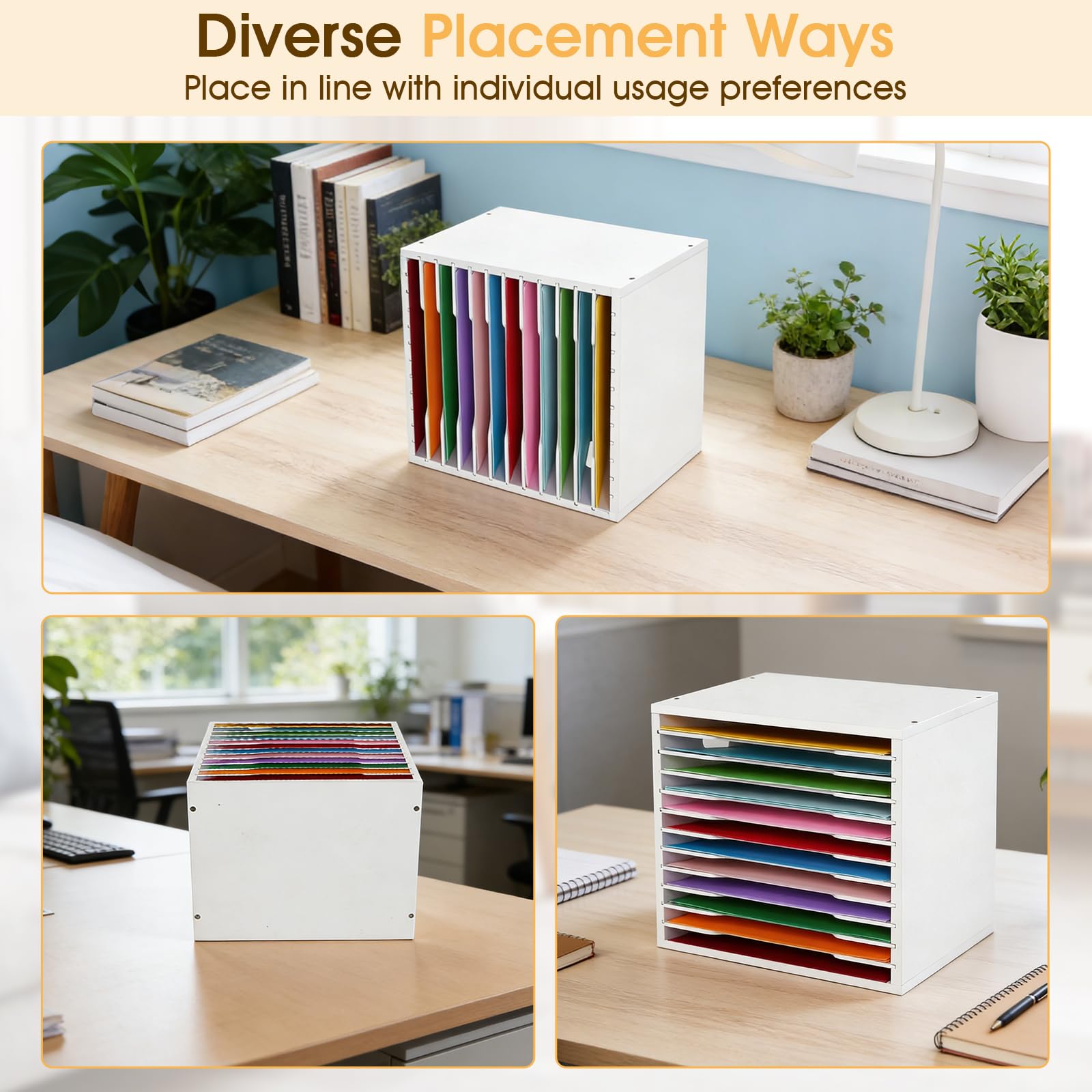 Organizer di carta per scrapbooking in legno, bianco, a 12 livelli, con ripiani regolabili, porta documenti, organizer da scrivania, per scuola, casa e ufficio