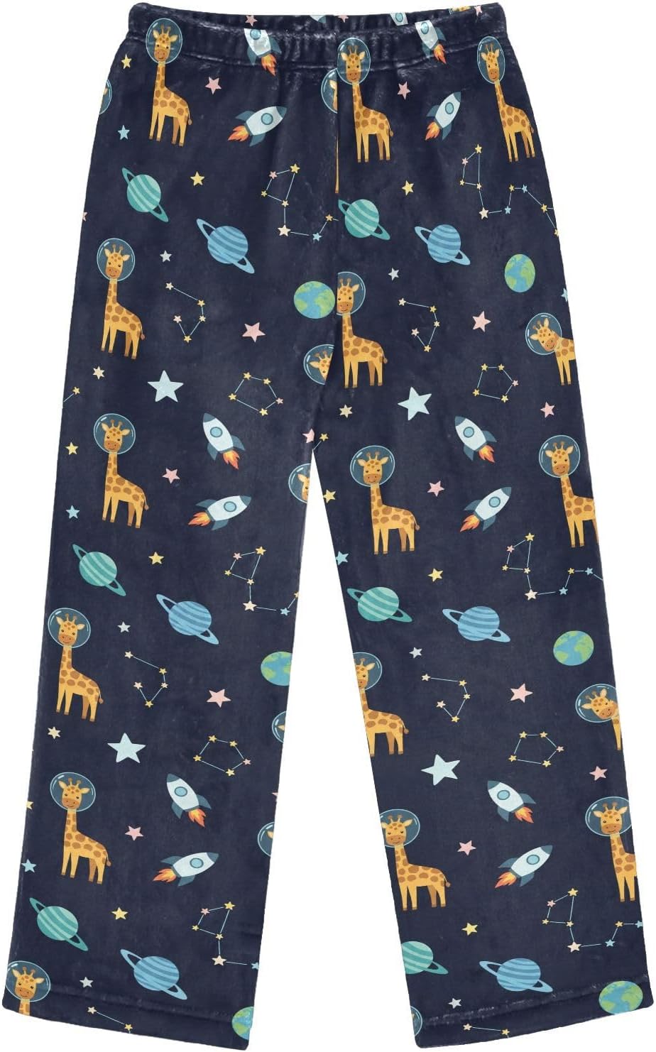 space Giraffe Black Pattern Plush Pajama Pants Sleepwear Bottoms Lounge Fleece Pants with Elastic Waist, S-XL