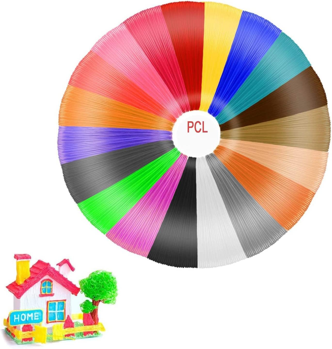 SYOSI 3D Pen Filament Refills PCL, 3D Printing Pen Filament 3D Printer Filament for Most Intelligent 3D Pen Low Heating, It is The Safest for Children to Use, 20 Colors 1.75mm 5M