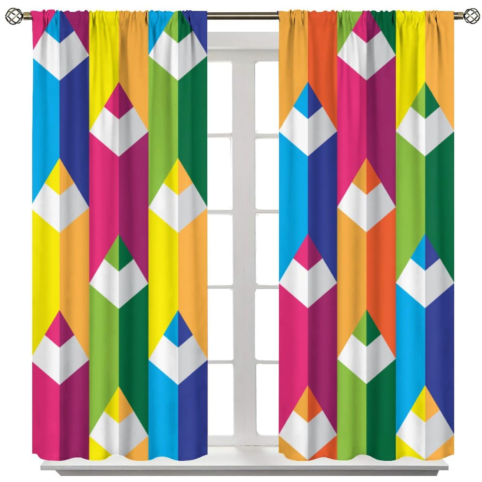 SHElifestyle Colorful Crayon Window Curtains, Cute Pens Rainbow Window Treatments for Bedroom Back to School Learning Education Window Drapes for