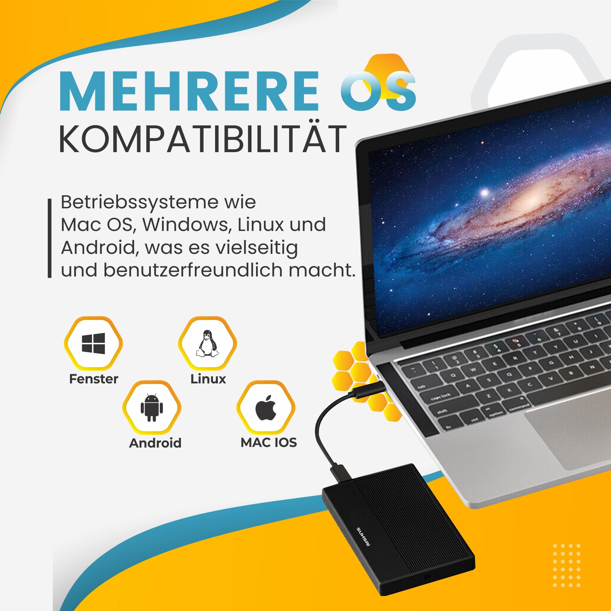 SUHSAI Externe Festplatte, 1 TB, Externe Festplatte, Backup-Laufwerk, USB 3.0, Hochgeschwindigkeits-Datenübertragungsfestplatte, kompatibel mit Mac, Laptop, Desktop-Spielekonsole (schwarz)
