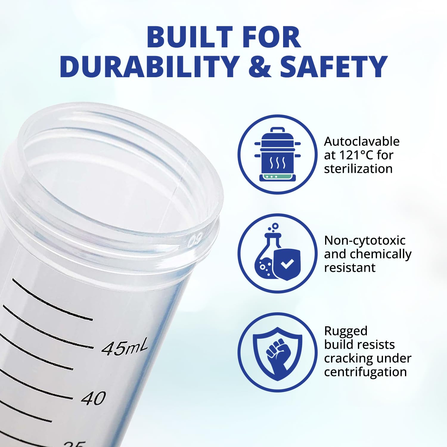 United Scientific™ Centrifuge Tubes 50mL, Conical Tubes Sterile 50 PCS, Polypropylene, Leak-Proof Screw Caps, Plastic Container with Graduations and Writing Space