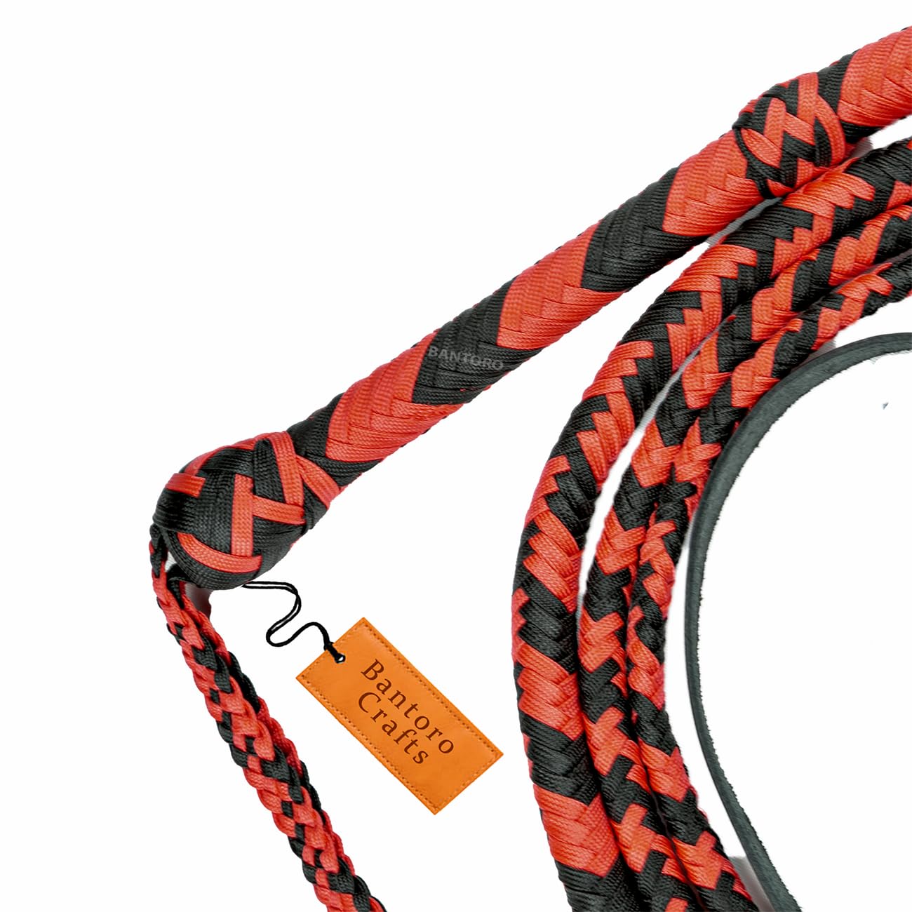 Bullwhip in Nylon/Paracord Intrecciato Rosso e Nero con 16 intrecci Belly Whip e Supporto Interno Frusta Hard-Cracking Indiana Jones
