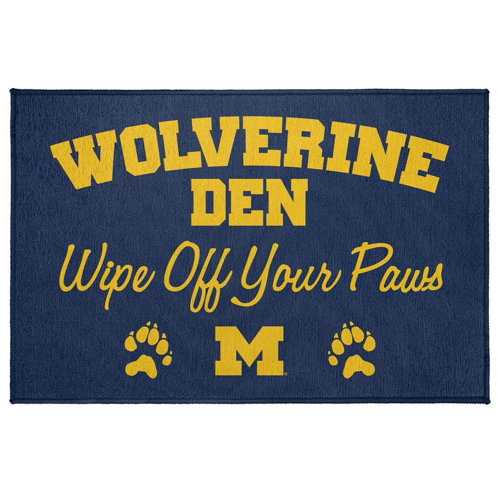 Campus Lab University of Michigan Wolverine Den Anti-Slip Indoor Doormat, 20” x 31.5” Primary Mark, Floor Mat for Inside Entry Way/Back Door Garage Mudroom Home and Office, Low Profile