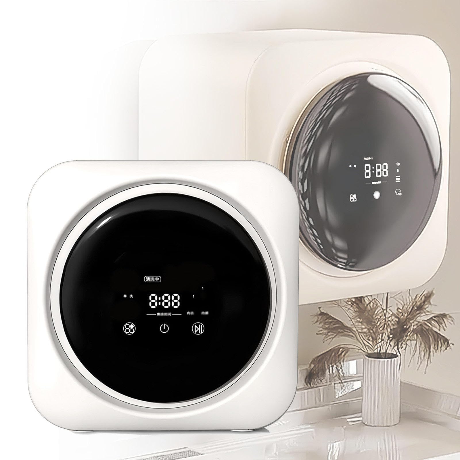 2 w 1 Mini Przenośna Pralka i Suszarka Combo, Mini Pralka z Panelem Sterowania LCD, Kompaktowa Suszarka z Bębnem ze Stali Nierdzewnej, do Małych Ubrań, Bielizny i Skarpetek,Desktop