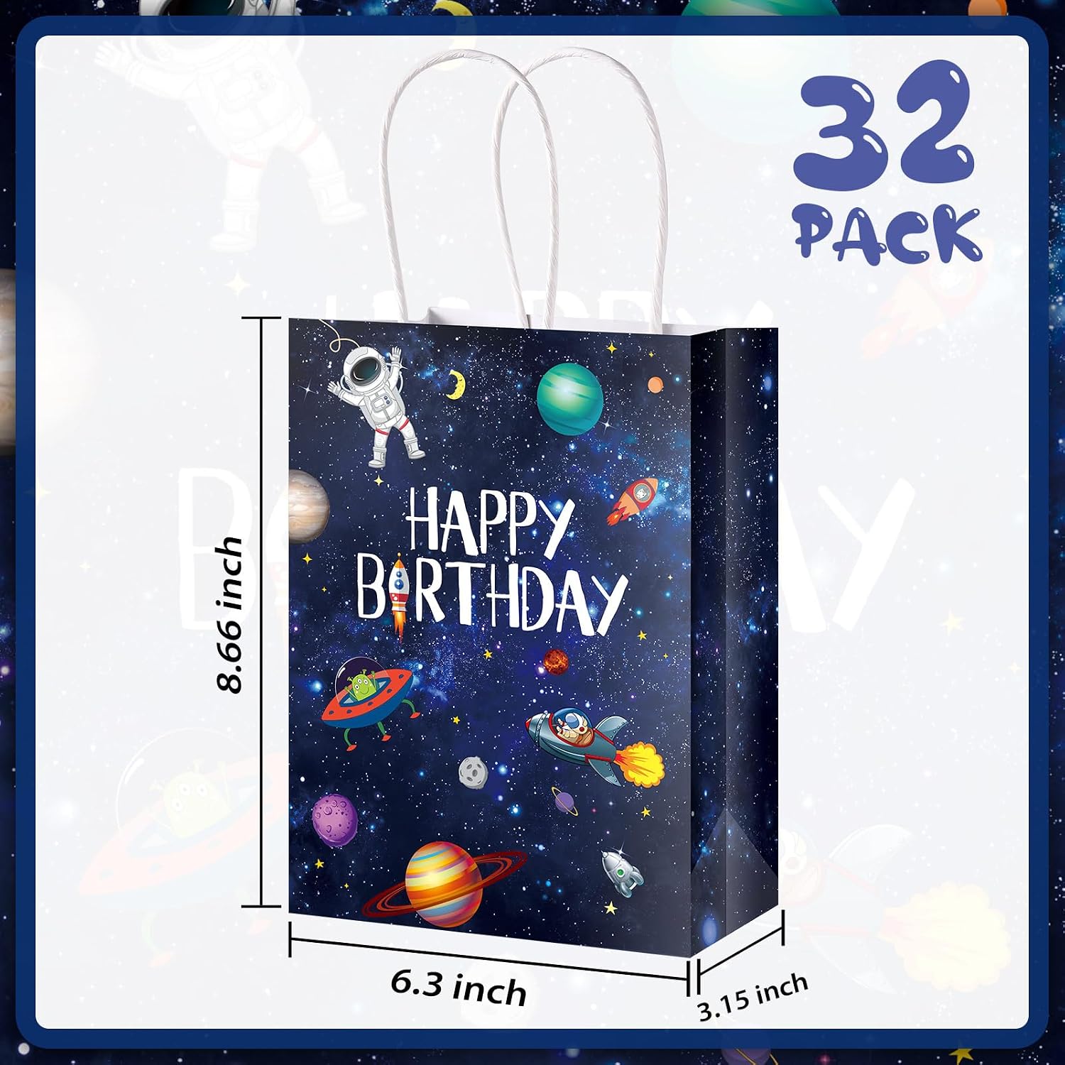 Outus 32 Pack Outer Birthday Space Party Favors Space Goody Bags with Handles Galaxy Gift Bags Kraft Paper Planet Goodie Treat Astronaut Present for Boys Girls Theme Party