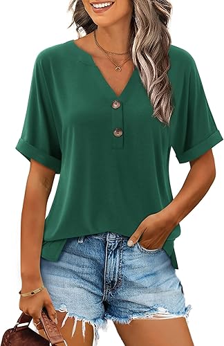 Beluring Hauts pour Femme Élégants à Manches Courtes et Col en V Sexy T-Shirt, S