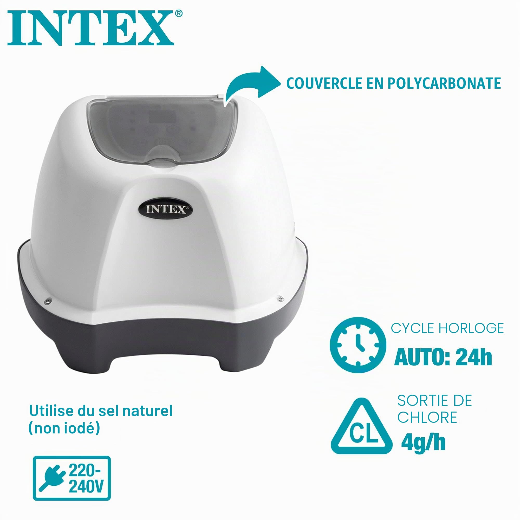 Intex - 26664 - Stérilisateur Au Sel QS400 Pour Piscine Jusqu'À 17M³, Blanc