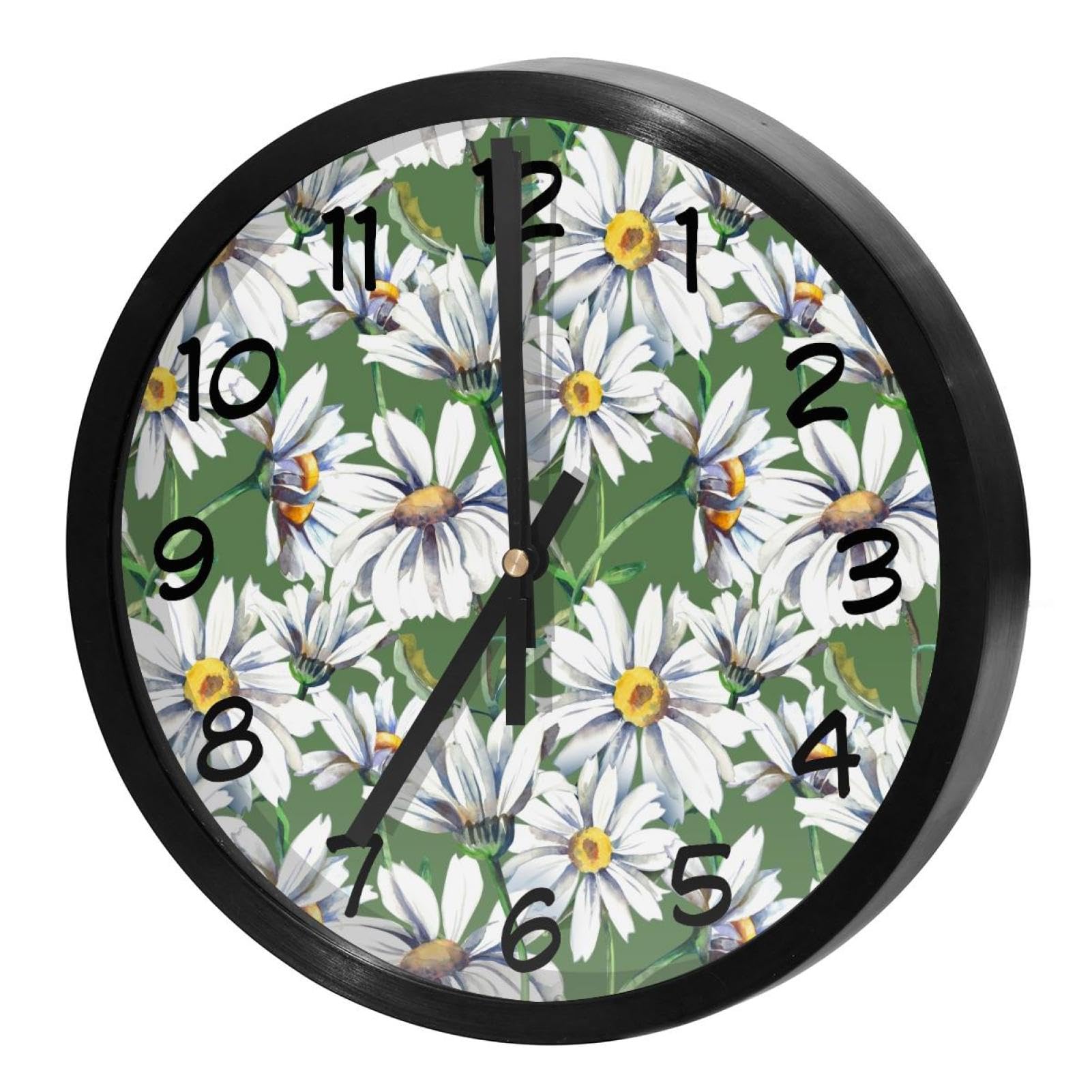 Horloge murale silencieuse de précision design aquarelle marguerite