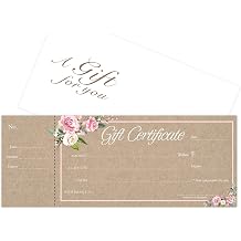 IMPACTONLINEPRINTING Blank Gift Certificates 25 Set, Rose Kraft Image, with Free Matching Envelopes, Sequential Number - Small Business, Restaurant, Spa, Beauty Salon