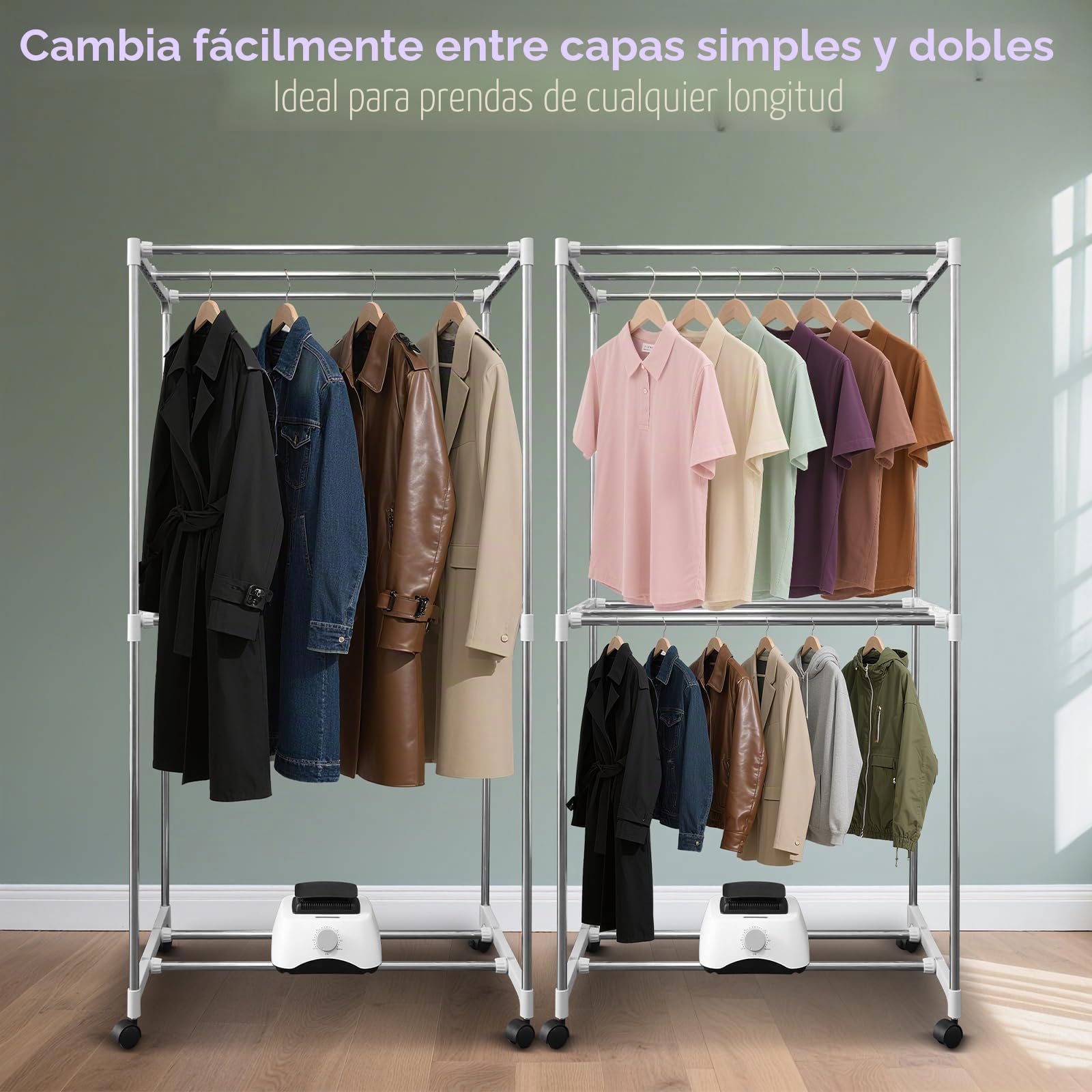 ConBlom Tendedero eléctrico con cubierta para secar la ropa, 1500 W, secadora portátil con temporizador de 180 minutos, acero inoxidable, para uso interior en casa