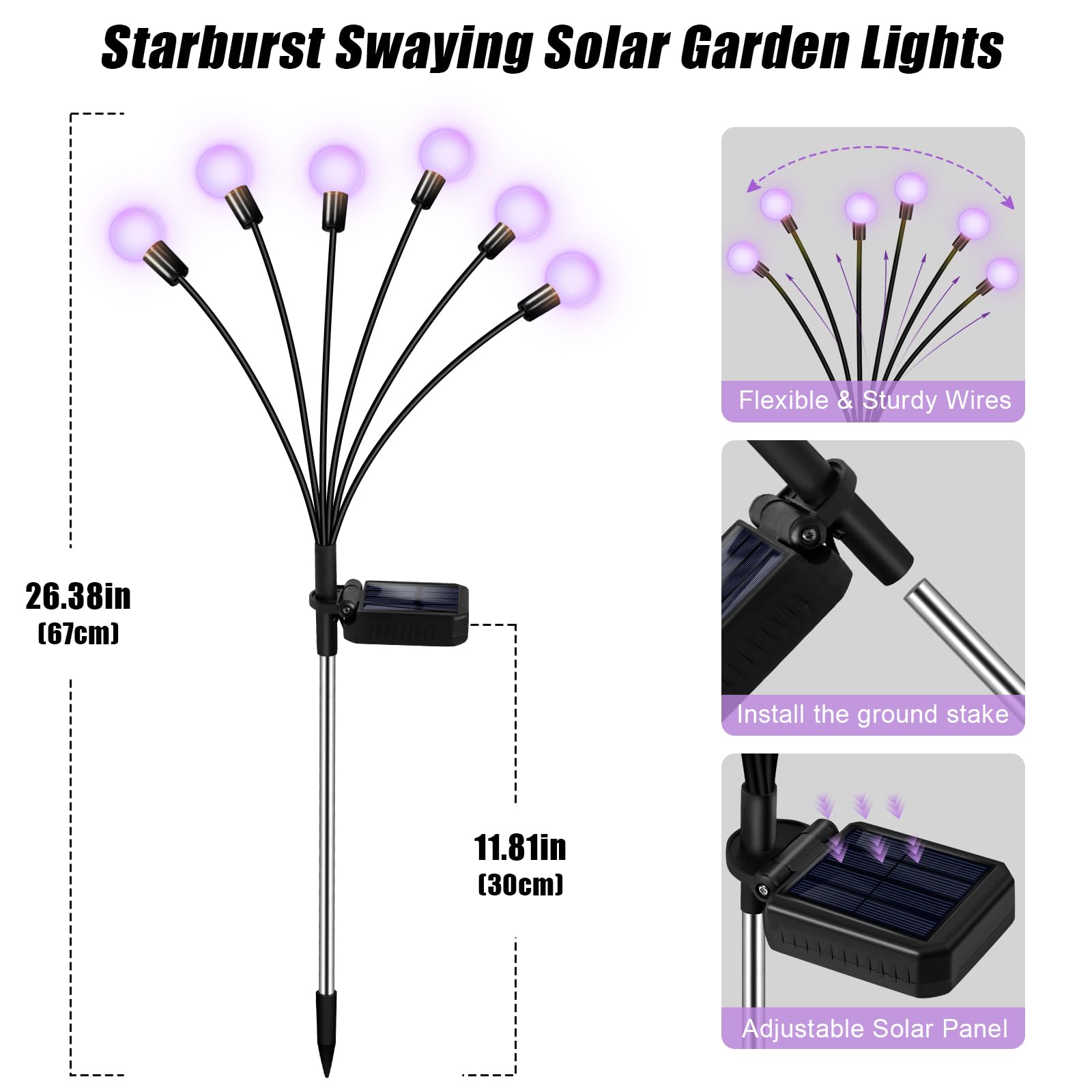 ZFNN Solarleuchten Außen Garten Lila - 36 LEDs Solar Glühwürmchen Lichter, Lila Schwankende Lichter Außen Wasserdicht, 6 Pack 6 Köpfe Garten Deko für Hof Terrasse Weg Rasen Dekorationen
