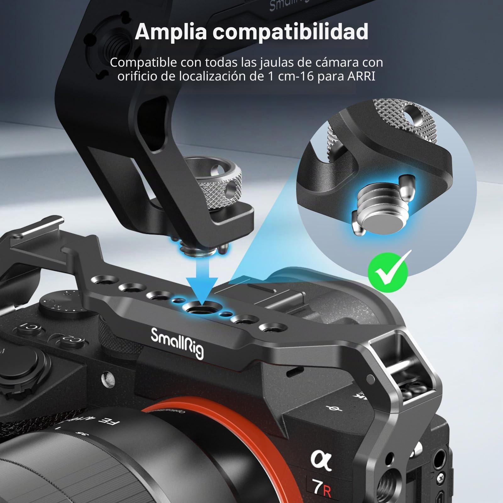 SMALLRIG Mango Superior Liviano con Pasadores de Ubicación de 3/8"-16 para ARRI, Mango Superior para Cámara Pequeña,con Dos Soportes de Zapata Fría - 4757