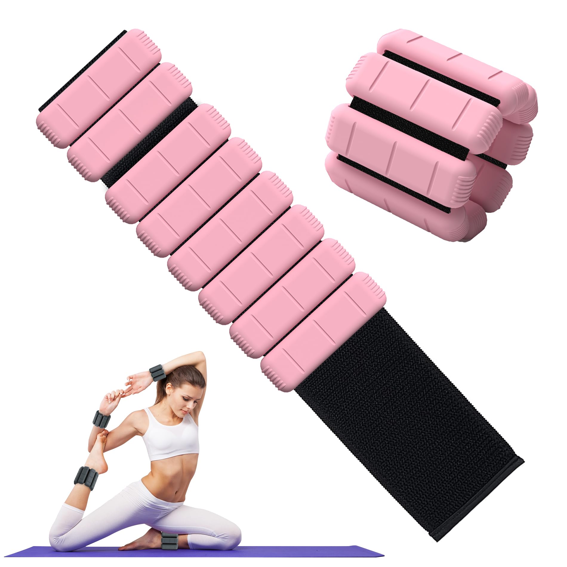 TOPESCT Wearable Wrist Ankle Weights Set of 2(1 lb/2 lbs Each),Adjustable Arm Weighted Bracelet for Strength Training Walking Running Pilates Jogging Yoga (Pink, 2lbs/each)