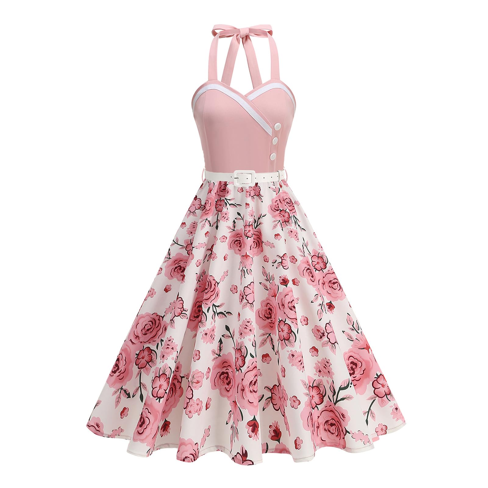 Abito Vintage Anni '50 Rockabilly – Scollo All'americana, Gonna A Ruota, Floreale, Con Cintura Inclusa