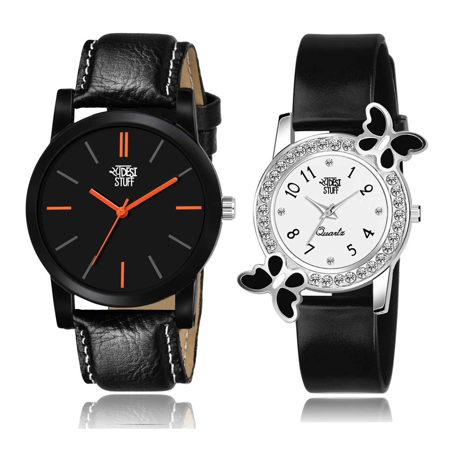 SWADESI STUFF Leather Black Dial Color Analog Watch For Boys And Girls - Combo Of 2, Black Band (B08541NWM7) Amazon Price History, Amazon Price Tracker