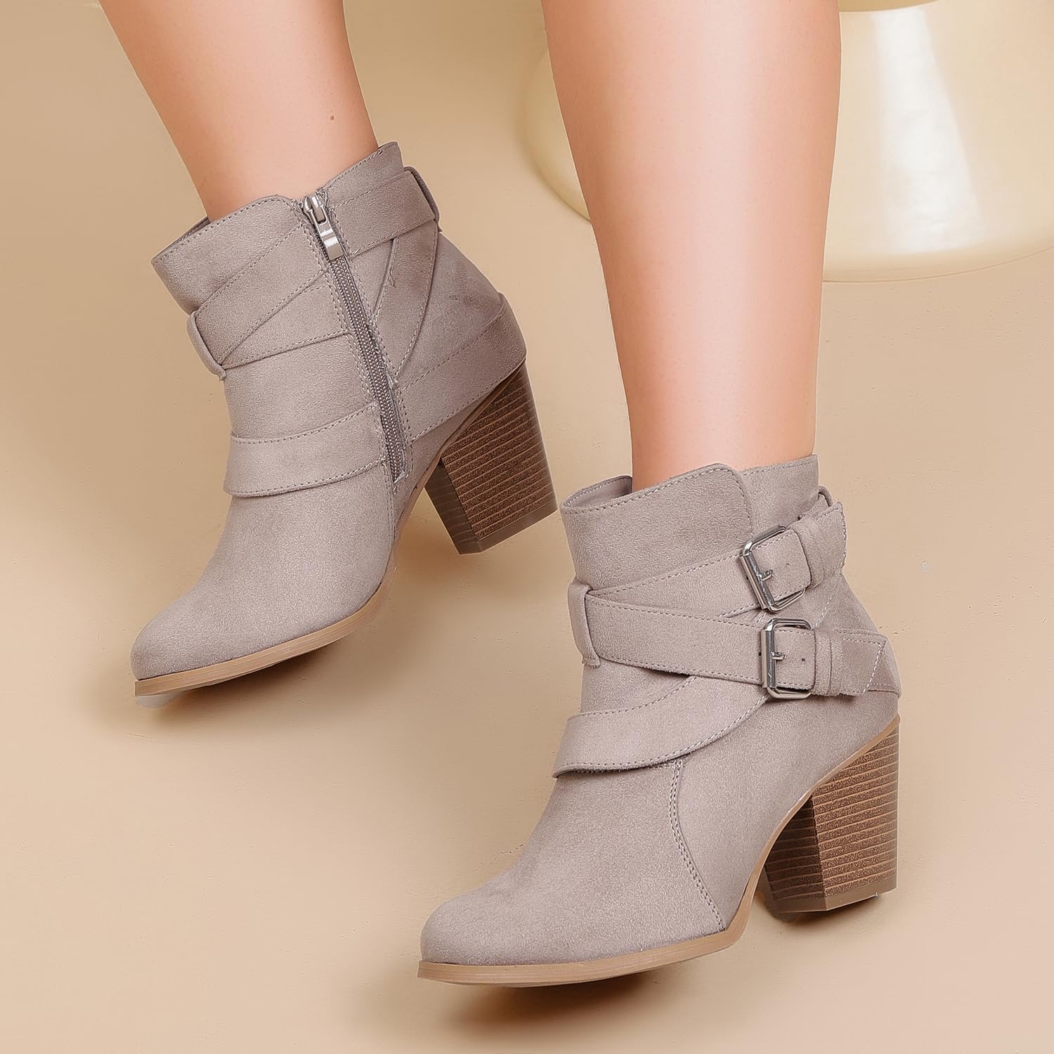 Luoika Women's Wide Width Ankle Boots, Extra Wide Mid Heel Side Zipper Booties. - Image 2