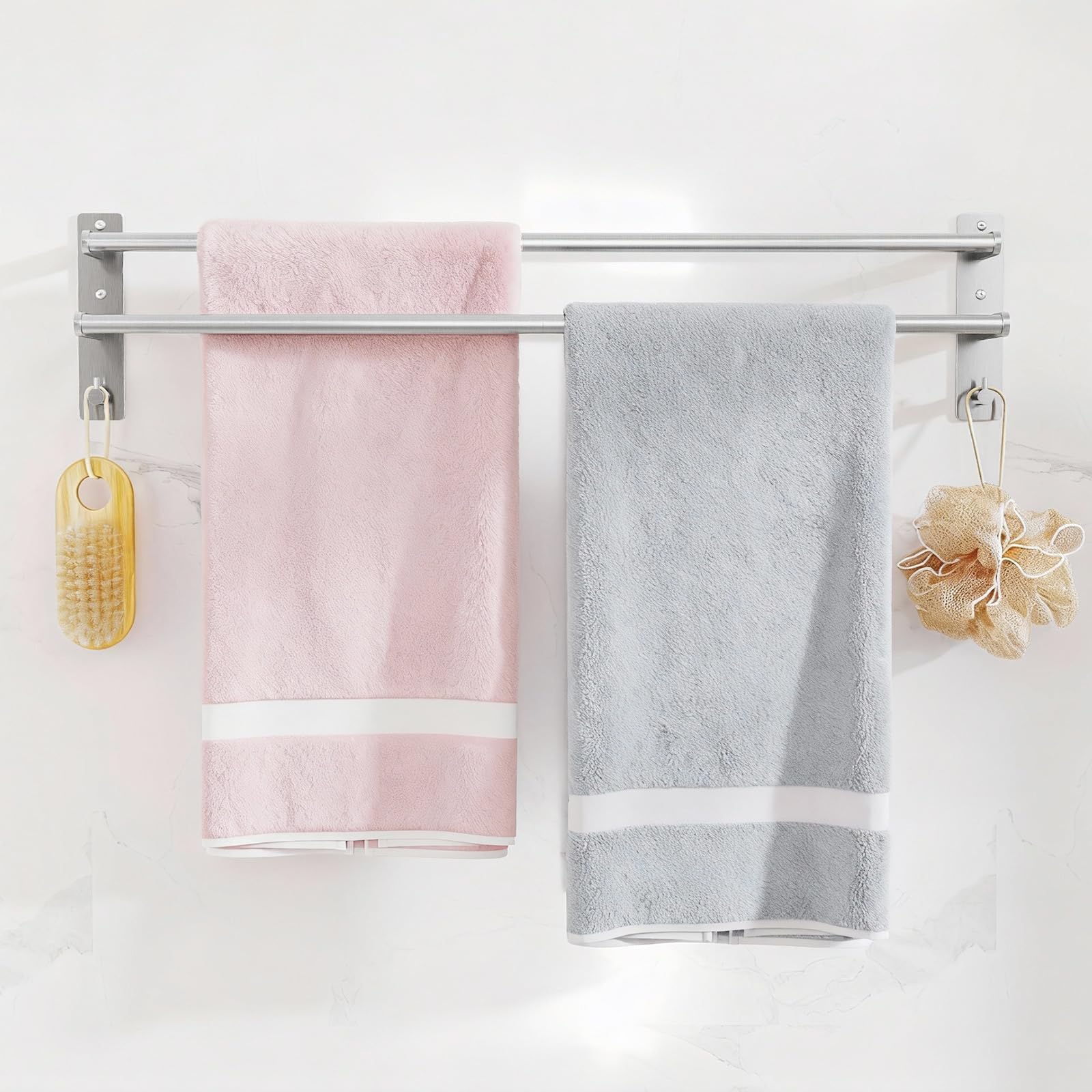 Handtuchhalter Ohne Bohren, BETHOM 80cm Bad Handtuchhalter Wand, Selbstklebend Handtuchstange Doppelt, Gebürstetes Nickel Badetuchhalter, Wasserdicht Rust Duschtuchhalter, Selbstklebend oder Bohren