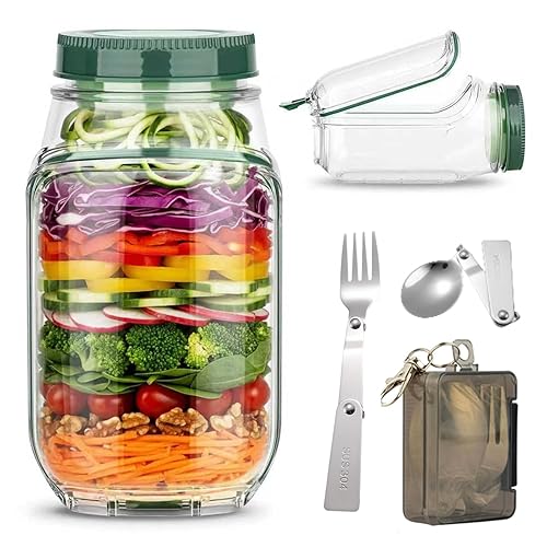 PODYSLEN Salad Jar with Side Opening, Mason Jar Pod Lunch