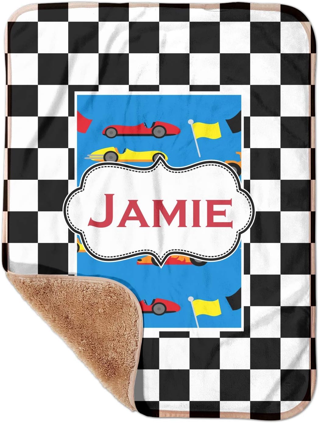 YouCustomizeIt Personalized Checkers & Racecars Sherpa Baby Blanket - 30" x 40" w/Name or Text