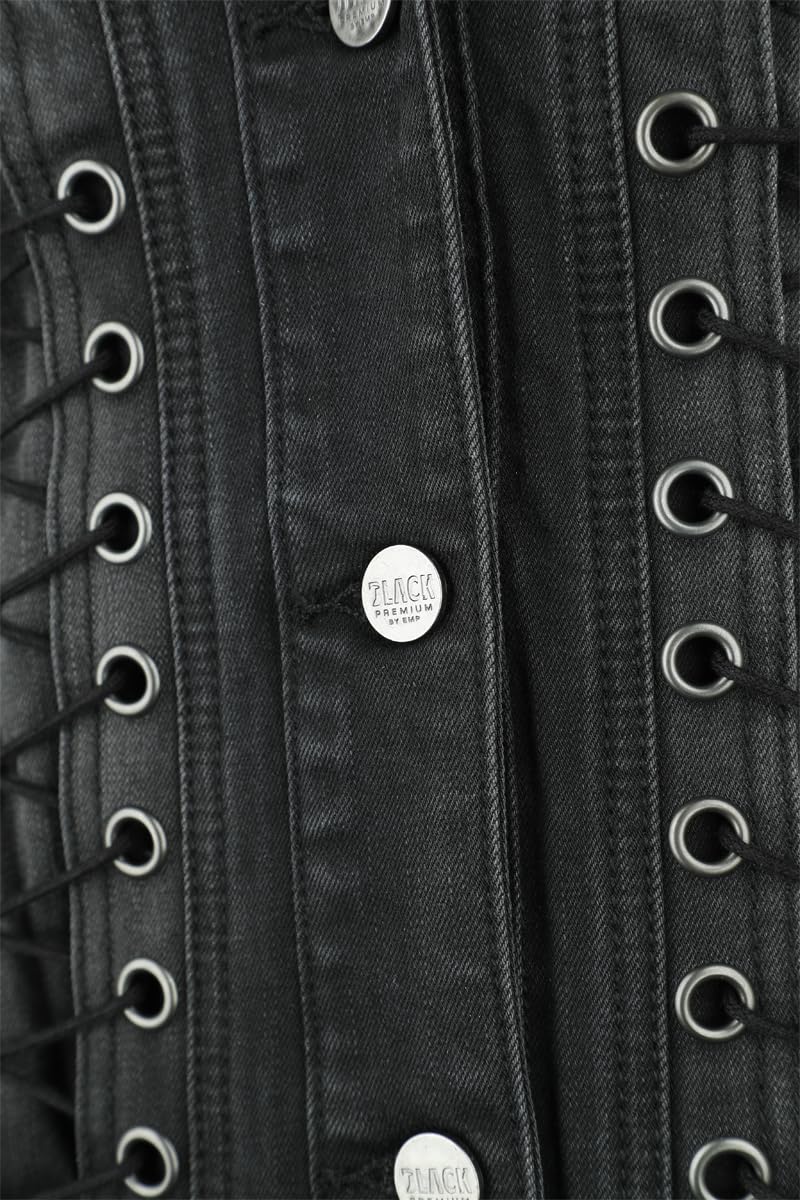 Black Premium by EMP Mujer Chaqueta vaquera negra y roja con capucha desmontable y mangas hechas de tela extra suave para el sudor