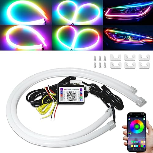 Switchback secuencial DRL - Tira de luz LED para automóvil, SUV, motocicleta, 24 pulgadas, RGB multicolor, 12 V, luz de circulación diurna, tubo LED