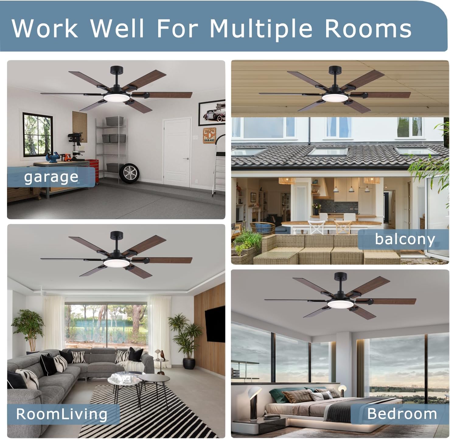 66" Large Ceiling Fans with Lights，Brown Low Profile Ceiling Fan with light and Remote Control，3 CCT Dimmable，Quiet DC Motor，Indoor/Outdoor Ceiling Fan for Bedroom Living Room Patio,Porch.