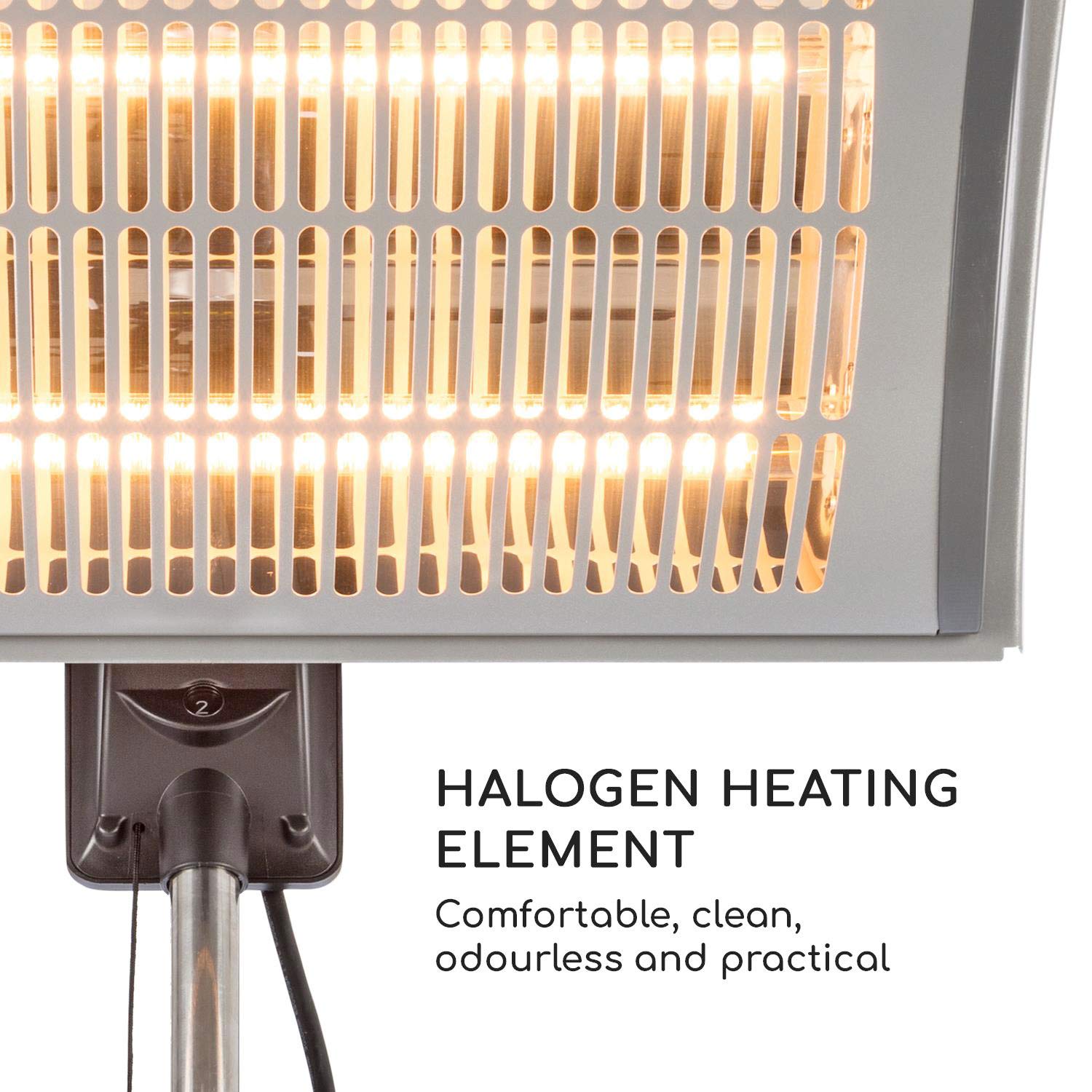 Blumfeldt Heat Guard Focus - Calefactor Exterior Infrarrojos, Resistente Intemperie, Eléctrico, Estufa de Infrarrojos, 1000-2000W, Gris Claro