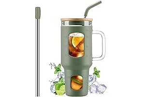 WINSA Glass Tumbler with Straw, 40 oz Glass Cup with Handle