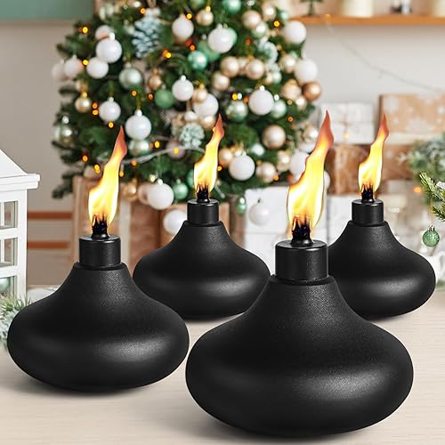 Miniatura 5 de Paquete de 6 antorchas de metal para mesa, 24.5 onzas de citronela para exterior, linterna de llama recargable, linterna decorativa de mesa para